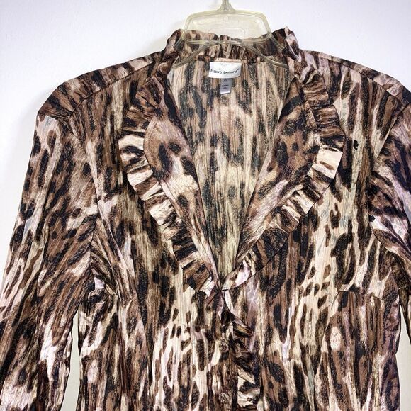 HARVE BERNARD XL Taffeta Neutral Ruffle Animal print Blouse Top Washable Crinkle - Picture 2 of 5